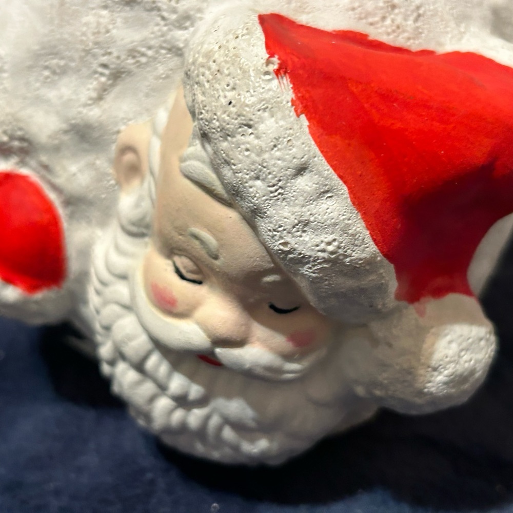 Vintage Ceramic Santa Cookie Bowl Head Sticking Out Christmas And Candy Cane